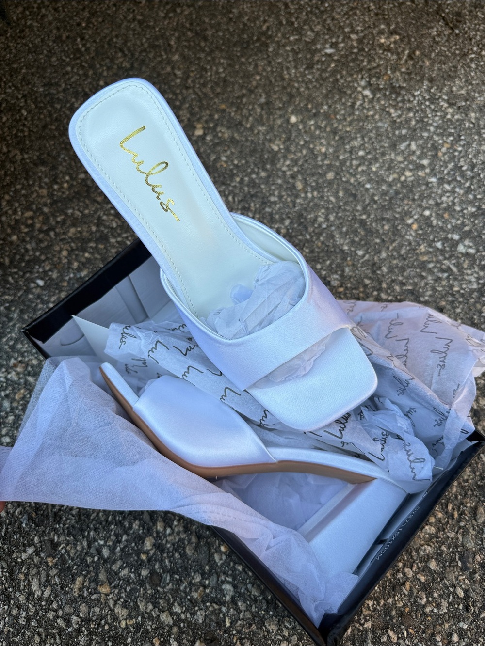 Lulu's White Satin Square-Toe Slide Mules
